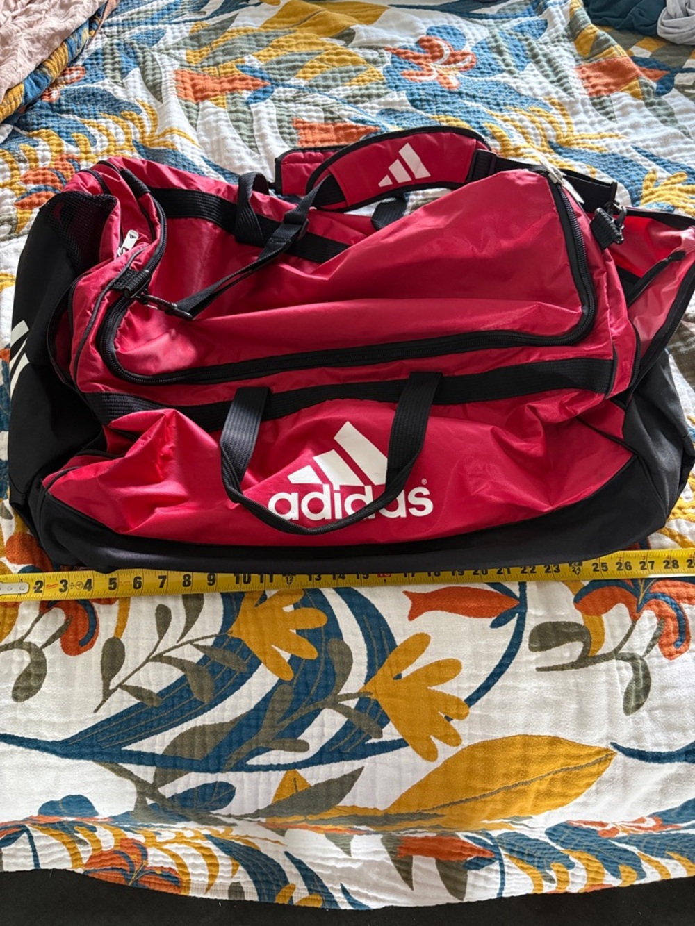 Adidas Men's Red and Black Duffel Bag